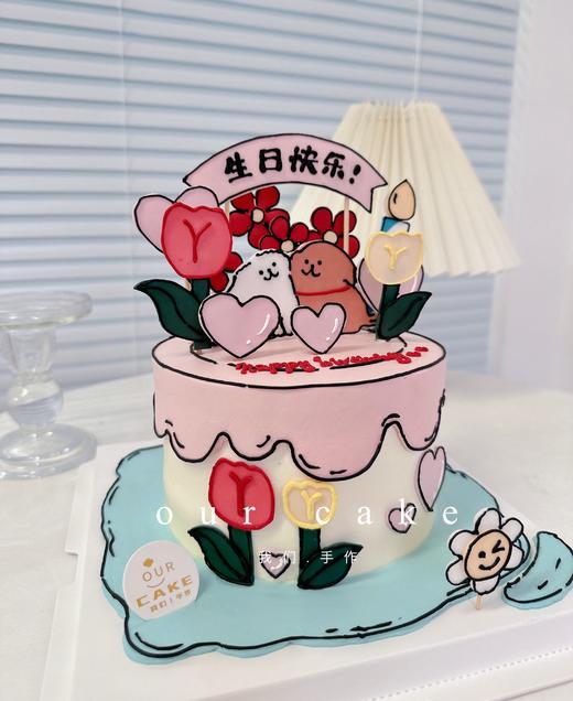 二次元漫画翻糖线条狗动物花花手绘蛋糕 -低糖处理无添加 商品图4