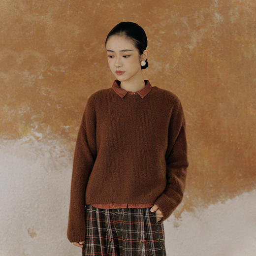 绽放792朵/100%羊毛针织衫肌理感圈圈毛慵懒风绒感短款宽松毛衣 商品图0