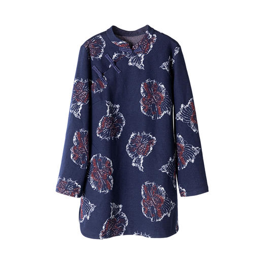 绽放1078朵/藏青色文艺复古羊毛连衣裙 商品图4