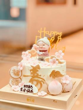 粉色樱花寿桃祝寿蛋糕