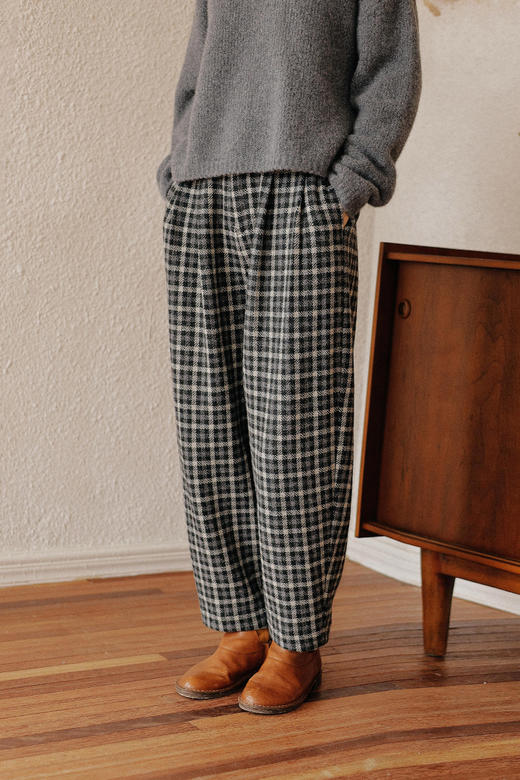 绽放801朵/美颜萝卜裤高端羊毛加厚复古格子宽松遮肉显瘦休闲裤 商品图5