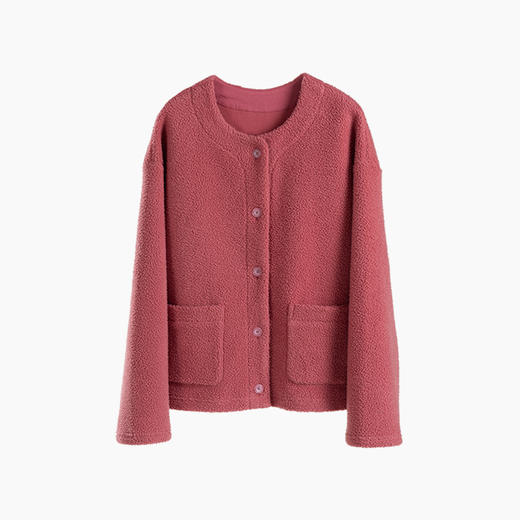 绽放902朵/小奶猫摇粒绒外套2023秋冬圆领单排扣开襟贴袋复古优雅 商品图4