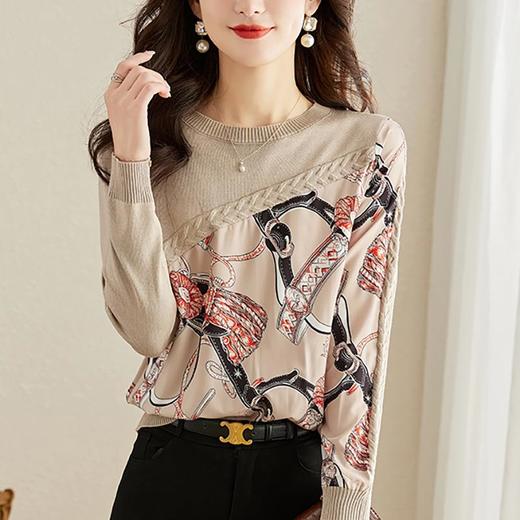 针织衫女长袖春秋季2023新款洋气毛衣宽松春秋小众别致女人味上衣 商品图0