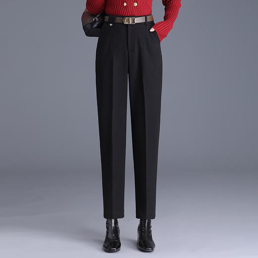 MYX-XBMY-QQ9328-L简约长款时尚毛呢锥形裤2023年秋冬款高腰休闲宽松时髦哈伦裤 商品图0