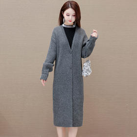 秋冬季新款，纯色中长款毛衣开衫外套女宽松休闲针织大衣QYM-XY-23LX83-Y