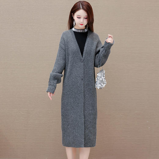 秋冬季新款，纯色中长款毛衣开衫外套女宽松休闲针织大衣QYM-XY-23LX83-Y 商品图0