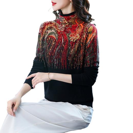 FCSF8328 2023新款时尚复古文艺印花毛衣女秋季宽松长袖慵懒风针织洋气上衣 商品图4