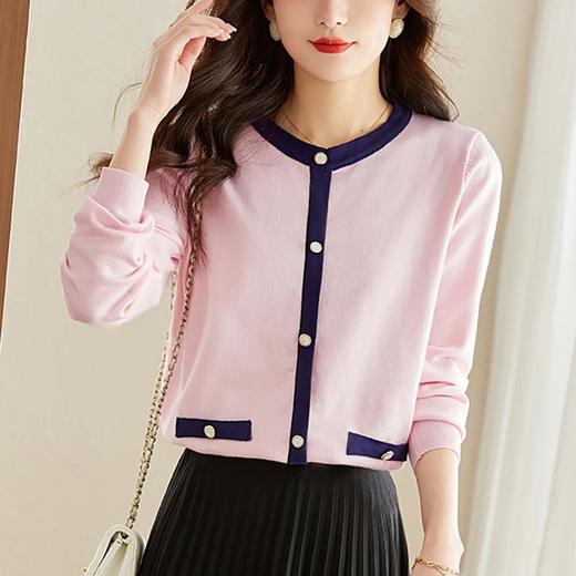 针织衫女长袖春秋季2023新款粉色洋气毛衣宽松小香风女人味上衣 商品图2