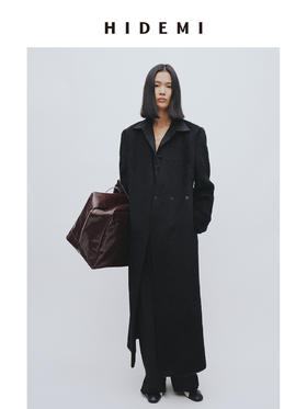 HIDEMI 双面alpaca长毛苏力羊驼毛V领无领式不对称长款西装大衣