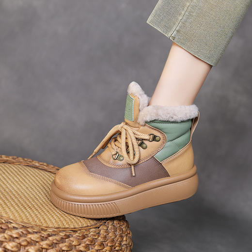 舒适保暖，撞色拼接牛皮仿羊毛加厚保暖绑带雪地鞋HFE-3799 商品图4