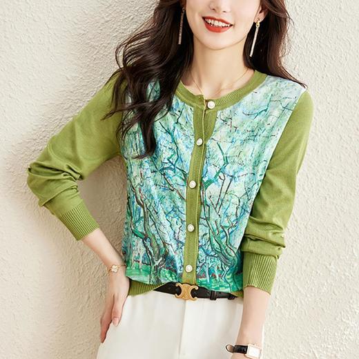 针织衫开衫女宽松秋装新款绿色长袖外套春秋时尚洋气小众上衣 商品图3