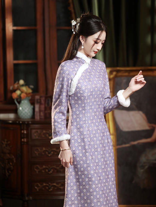 冬季新款，改良旗袍复古新中式保暖A字版修身气质日常旗袍XL-23376 商品图1