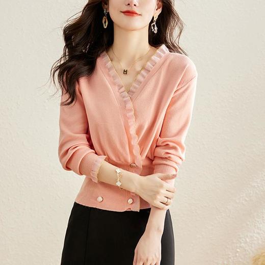 针织衫女长袖秋装新款粉色套头毛衣洋气春秋款宽松v领上衣 商品图3