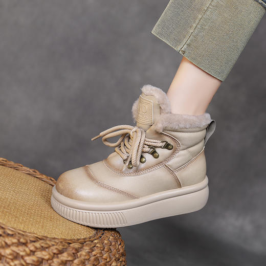 舒适保暖，撞色拼接牛皮仿羊毛加厚保暖绑带雪地鞋HFE-3799 商品图6