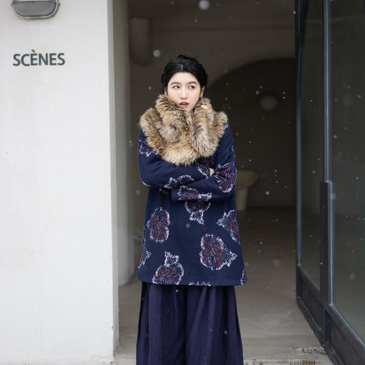 绽放1078朵/藏青色文艺复古羊毛连衣裙 商品图2