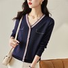 针织衫女长袖春秋季新款潮女装洋气毛衣韩版春秋款宽松v领上衣 商品缩略图1