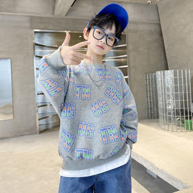 【个性字母印花卫衣！炫酷舒适】男童卫衣纯棉春装儿童长袖，T恤打底衫中大童帅气炸街上衣，呵护儿童柔嫩肌肤 流行元素嬉戏于袖口 炸街上衣勾勒出童真魅力