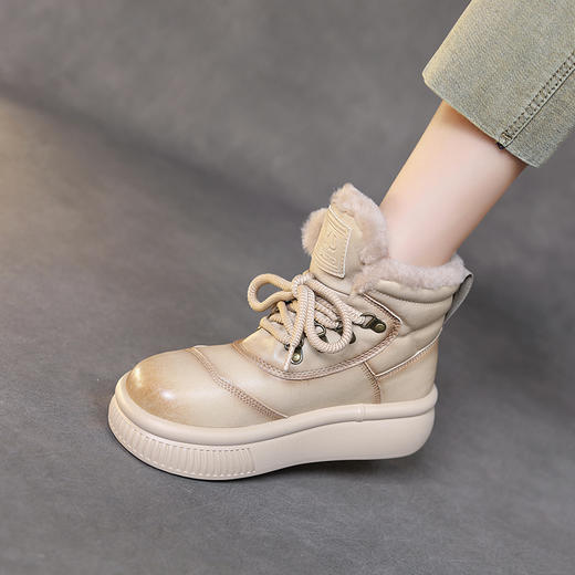 舒适保暖，撞色拼接牛皮仿羊毛加厚保暖绑带雪地鞋HFE-3799 商品图11