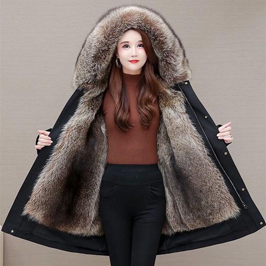 ALBB-新款派克服女中长款皮毛一体可拆卸仿狐狸毛内胆水貂毛皮修身外套 商品图0