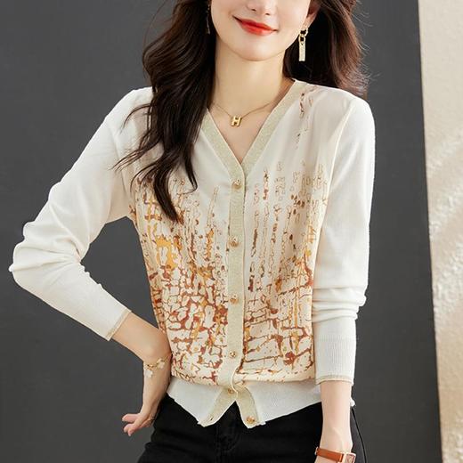 针织衫开衫女宽松秋装新款长袖外套春秋法式别致洋气v领上衣 商品图0