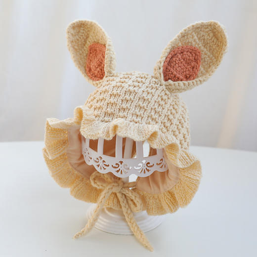 【荷叶边公主帽】婴儿帽子秋冬可爱兔耳朵针织帽宝宝加绒护耳帽婴幼儿毛线帽 商品图3