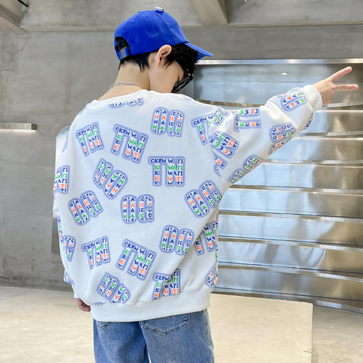 【个性字母印花卫衣！炫酷舒适】男童卫衣纯棉春装儿童长袖，T恤打底衫中大童帅气炸街上衣，呵护儿童柔嫩肌肤 流行元素嬉戏于袖口 炸街上衣勾勒出童真魅力 商品图3