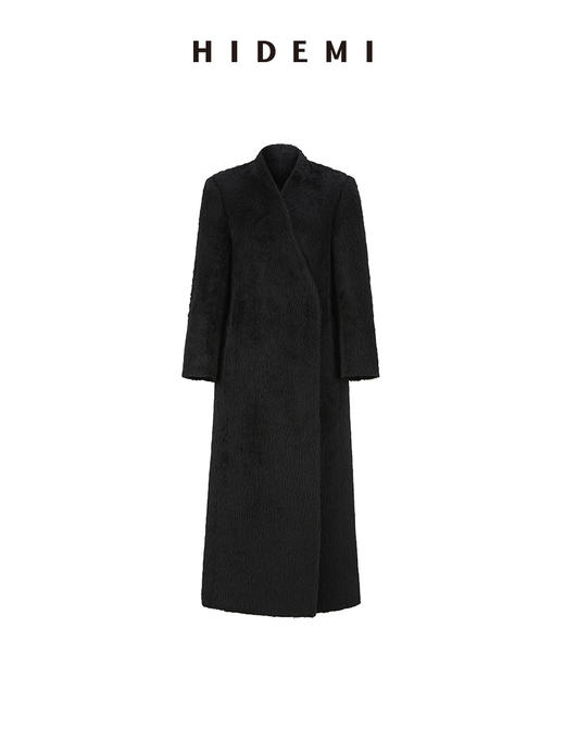 HIDEMI 双面alpaca长毛苏力羊驼毛V领无领式不对称长款西装大衣 商品图14