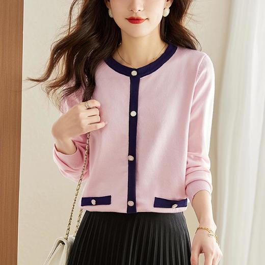 针织衫女长袖春秋季2023新款粉色洋气毛衣宽松小香风女人味上衣 商品图3