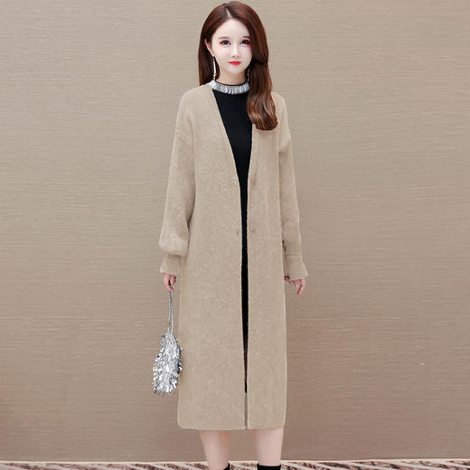 秋冬季新款，纯色中长款毛衣开衫外套女宽松休闲针织大衣QYM-XY-23LX83-Y 商品图2