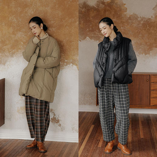 绽放801朵/美颜萝卜裤高端羊毛加厚复古格子宽松遮肉显瘦休闲裤 商品图3