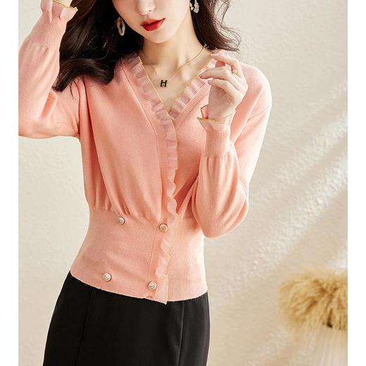 针织衫女长袖秋装新款粉色套头毛衣洋气春秋款宽松v领上衣 商品图2