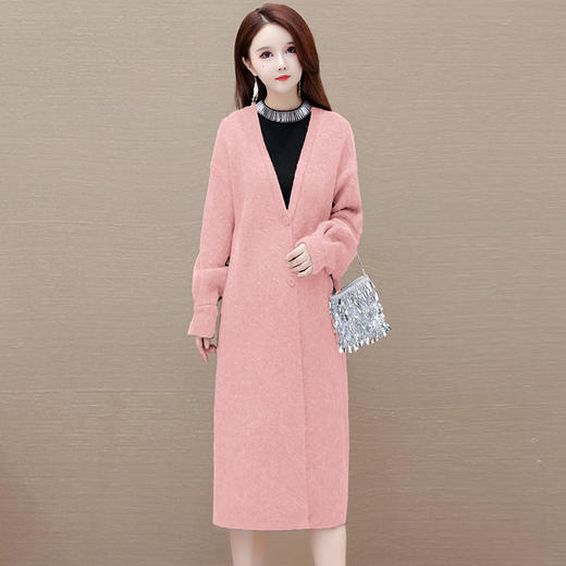 秋冬季新款，纯色中长款毛衣开衫外套女宽松休闲针织大衣QYM-XY-23LX83-Y 商品图1