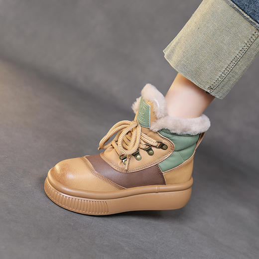 舒适保暖，撞色拼接牛皮仿羊毛加厚保暖绑带雪地鞋HFE-3799 商品图5