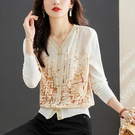 针织衫开衫女宽松秋装新款长袖外套春秋法式别致洋气v领上衣 商品图3