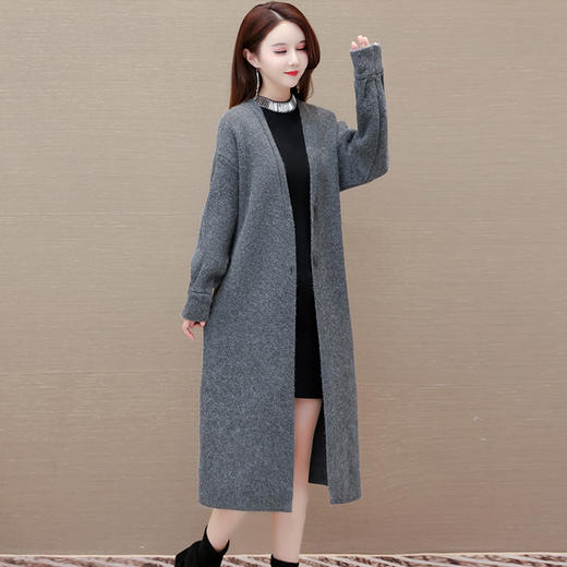 秋冬季新款，纯色中长款毛衣开衫外套女宽松休闲针织大衣QYM-XY-23LX83-Y 商品图6