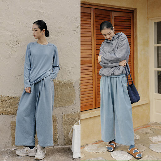 绽放911朵/全棉加厚萝卜裤2023秋冬新款全腰松紧文艺通勤休闲裤 商品图2