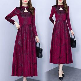 秋季新款，时尚洋气半高领显瘦减龄过膝长裙碎花连衣裙AHM-xrxm3402