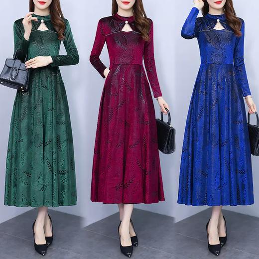 秋季新款，时尚洋气半高领显瘦减龄过膝长裙碎花连衣裙AHM-xrxm3402 商品图1