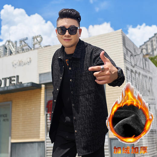 【圈】【新款DMH】大依优型大码加绒外套翻领夹克加肥加大肥佬休闲上衣男士胖子时尚 商品图0