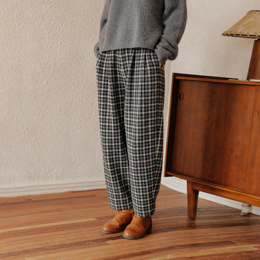 绽放801朵/美颜萝卜裤高端羊毛加厚复古格子宽松遮肉显瘦休闲裤 商品图0