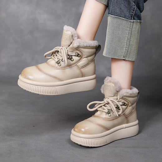 舒适保暖，撞色拼接牛皮仿羊毛加厚保暖绑带雪地鞋HFE-3799 商品图8