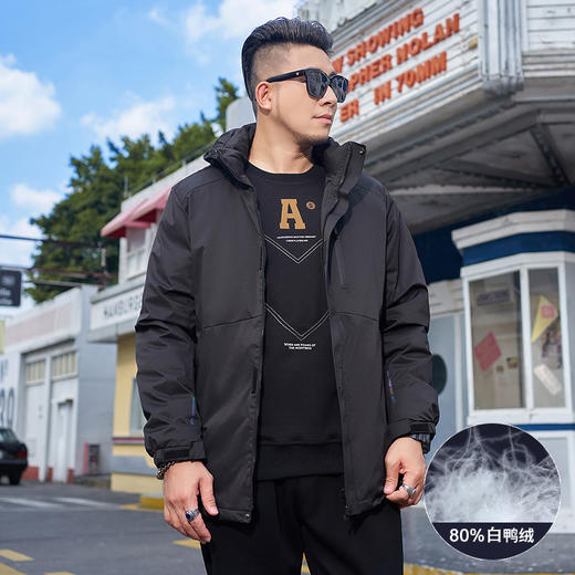 【新款DMH】大依优型大码男装羽绒服外套大号外套休闲加肥加大胖子穿上衣时尚白鸭绒可拆卸帽 商品图0