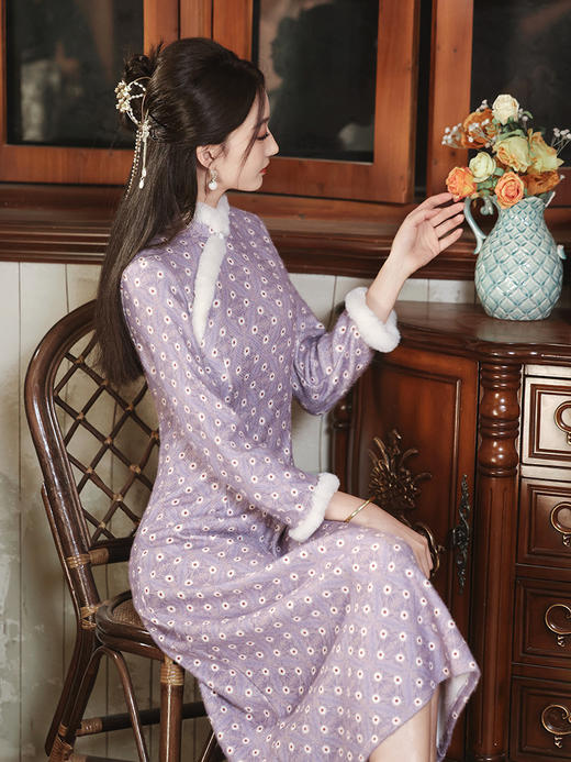 冬季新款，改良旗袍复古新中式保暖A字版修身气质日常旗袍XL-23376 商品图3