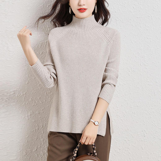侧开叉毛衣女半高领打底衫，修身显瘦上衣内搭女秋冬可外穿针织衫CC-38-3132 商品图3