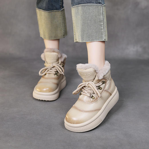 舒适保暖，撞色拼接牛皮仿羊毛加厚保暖绑带雪地鞋HFE-3799 商品图10