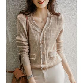 针织衫女长袖毛衣春秋季新款黑色流苏小外套春秋款女装v领上衣