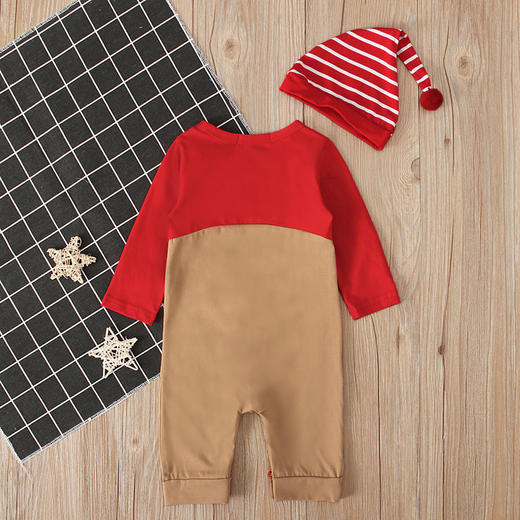 【圣诞小鹿套装！简约大方】男女儿童春秋冬款圣诞小鹿长袖哈衣条纹帽子，宝宝爬爬服连身衣套装，。温柔呵护，保暖舒适，轻松穿脱，让孩子尽情奔跑lm 商品图2