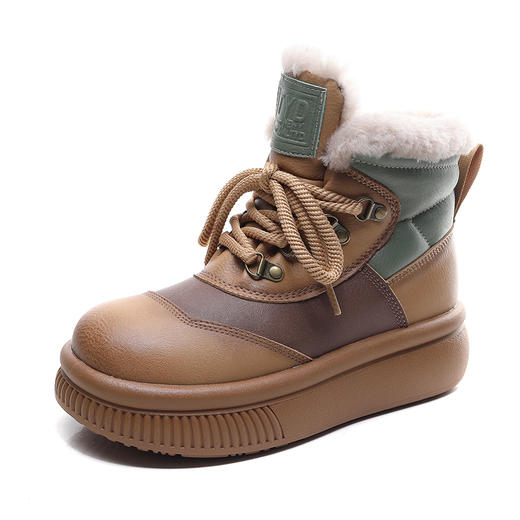 舒适保暖，撞色拼接牛皮仿羊毛加厚保暖绑带雪地鞋HFE-3799 商品图12