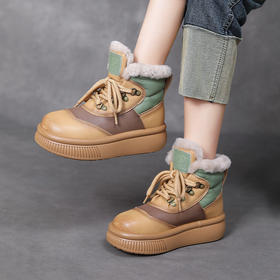 舒适保暖，撞色拼接牛皮仿羊毛加厚保暖绑带雪地鞋HFE-3799