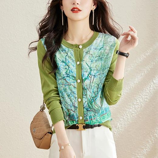 针织衫开衫女宽松秋装新款绿色长袖外套春秋时尚洋气小众上衣 商品图2